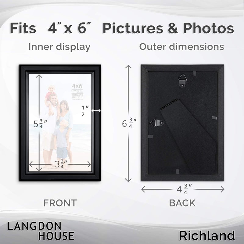 Langdon House 4x6 Picture Frames Set (Black, 6 Pack) Distinguished Edging for Classic Style, Richland Collection - Image 2
